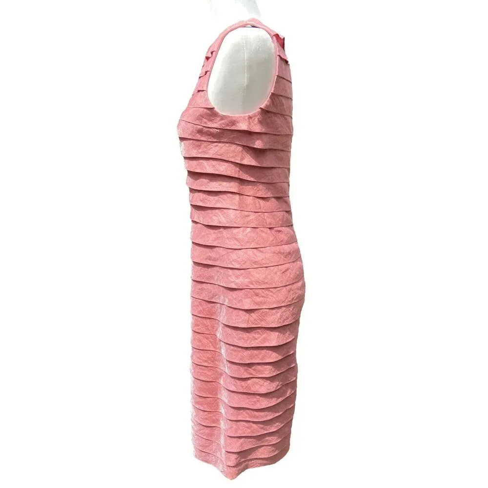 Victor Costa Tiered Ruffle Sheath Dress‎ Shimmer Pink Blush 4